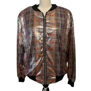 Vintage Alexis Georgio Metallic Cardigan Sz Large Retro Zip Front Jacket